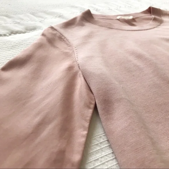 Cos BLUSH PINK COTTON & SILK WIDE SLEEVE CREW NECK BLOUSE - XS - Picture 7 of 10